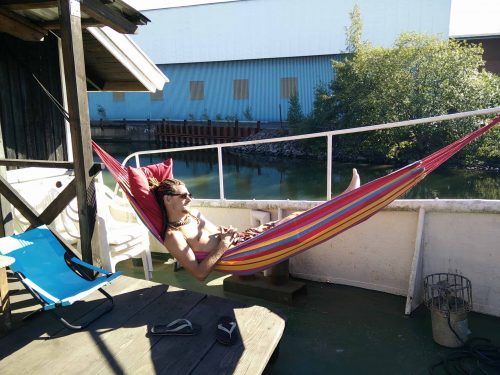Mike is relaxing in the hammock